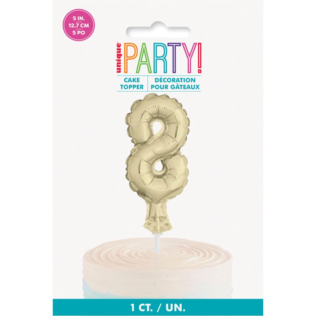 Gold Foil Number Balloon 8 Cake Topper, 5in