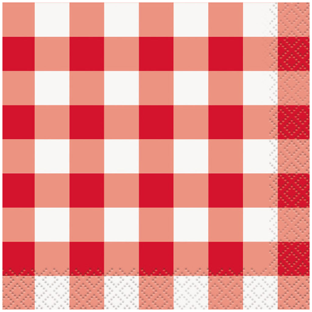 Red Gingham Beverage Napkins, 16ct