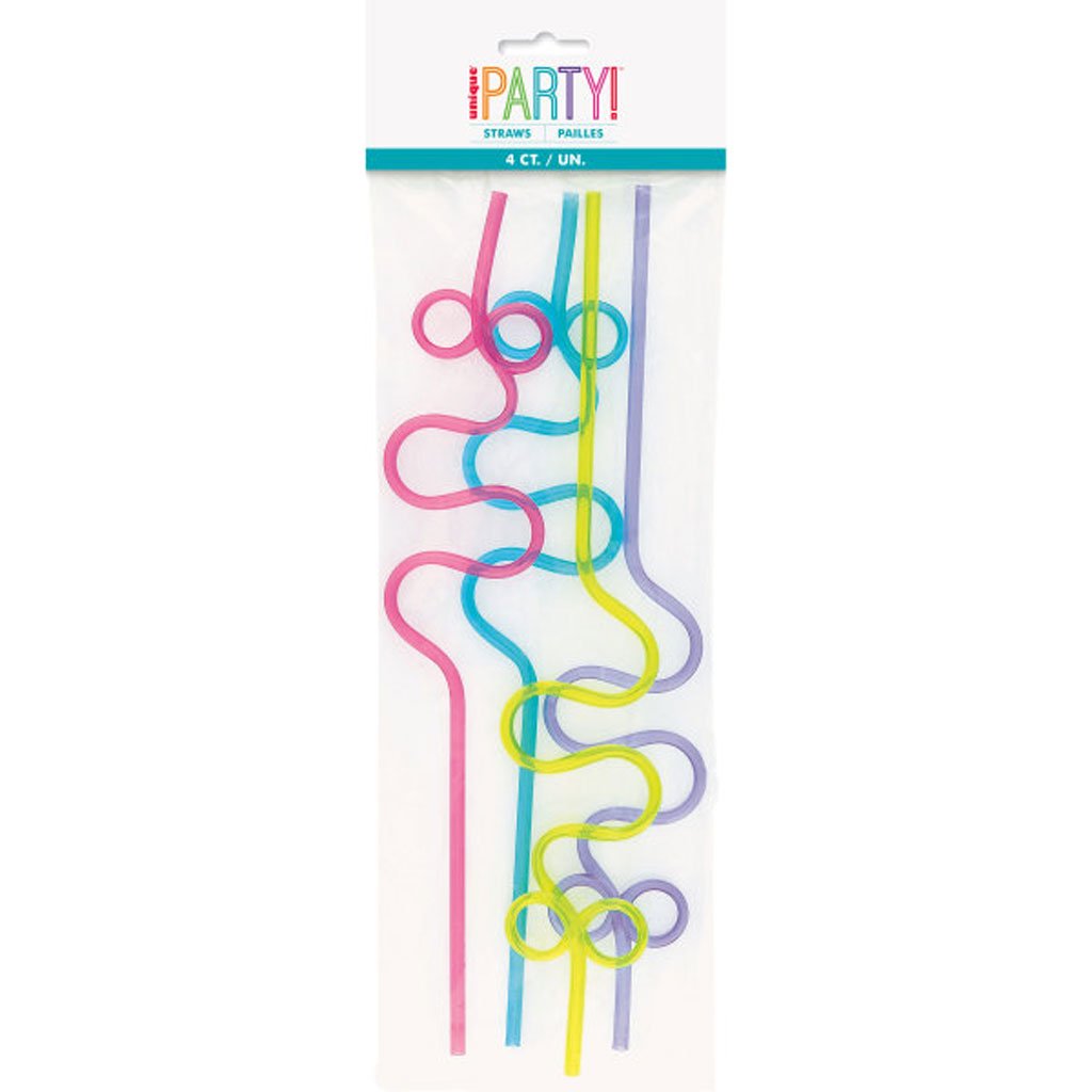 Plastic Squiggle Straws 4ct, 12in