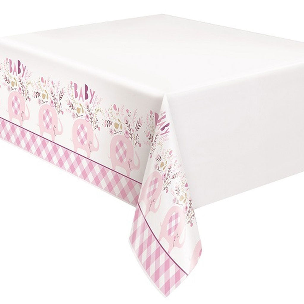 Pink Floral Elephant Tablecover, 54in x 84in