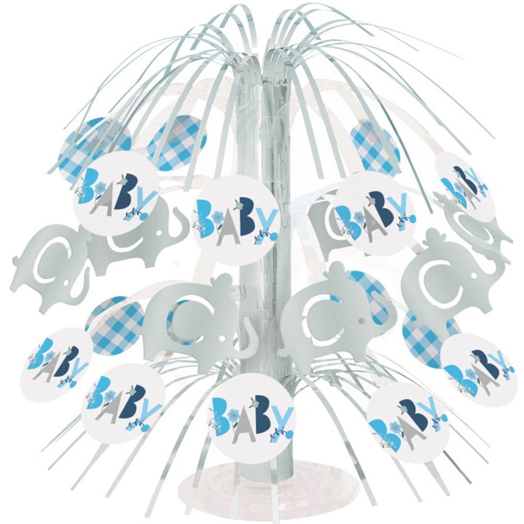 Blue Floral Elephant Foil Cascade Centerpiece, 8.5in