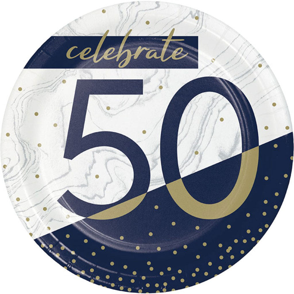 Navy and Gold 60th Birthday Dessert Plates 8ct, 7in