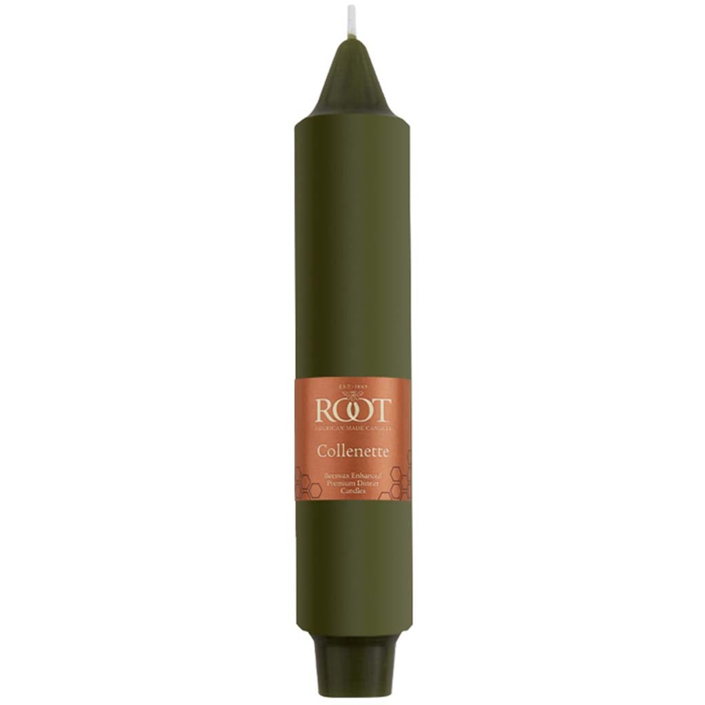 Smooth Collenette Taper Candle Dark Olive, 7in