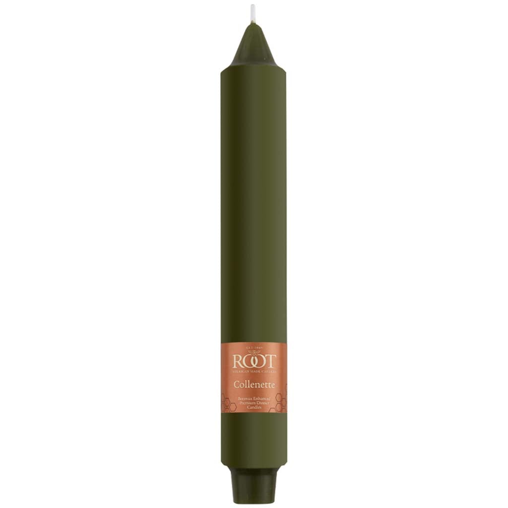 Smooth Collenette Taper Candle Dark Olive, 9in