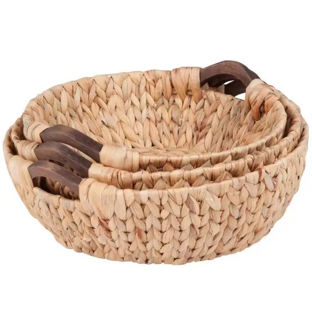 Round Natural Baskets Wood, 3pc