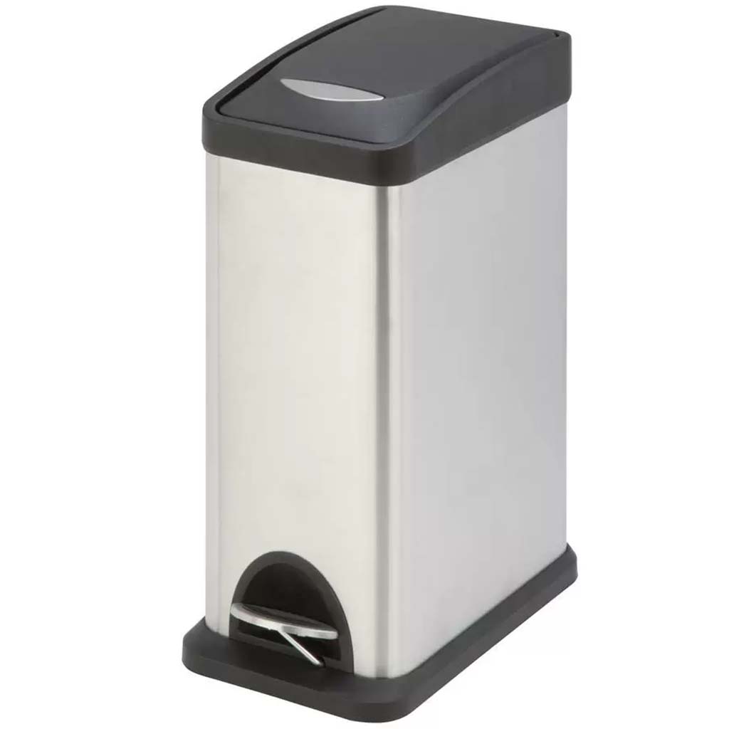 Satin Stainless Steel Step-On Wastebasket, 8 Liter