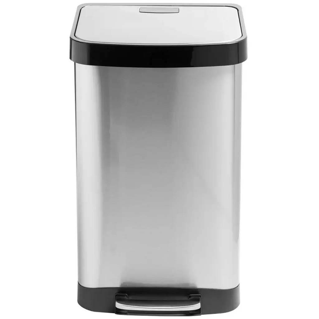 Satin Stainless Steel Step-On Wastebasket, 50 Liter