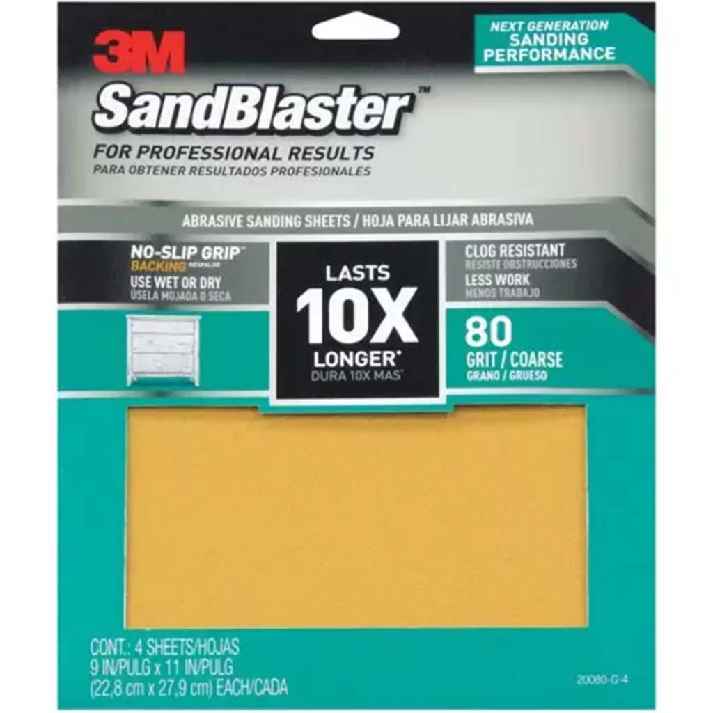 Sandpaper with Grip 80 Grit 9in x 11in, 4 Sheets