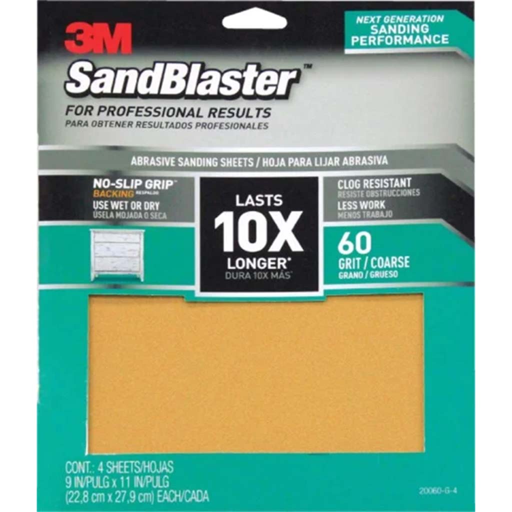 Sandpaper with Grip 60 Grit 9in x 11in, 4 Sheets