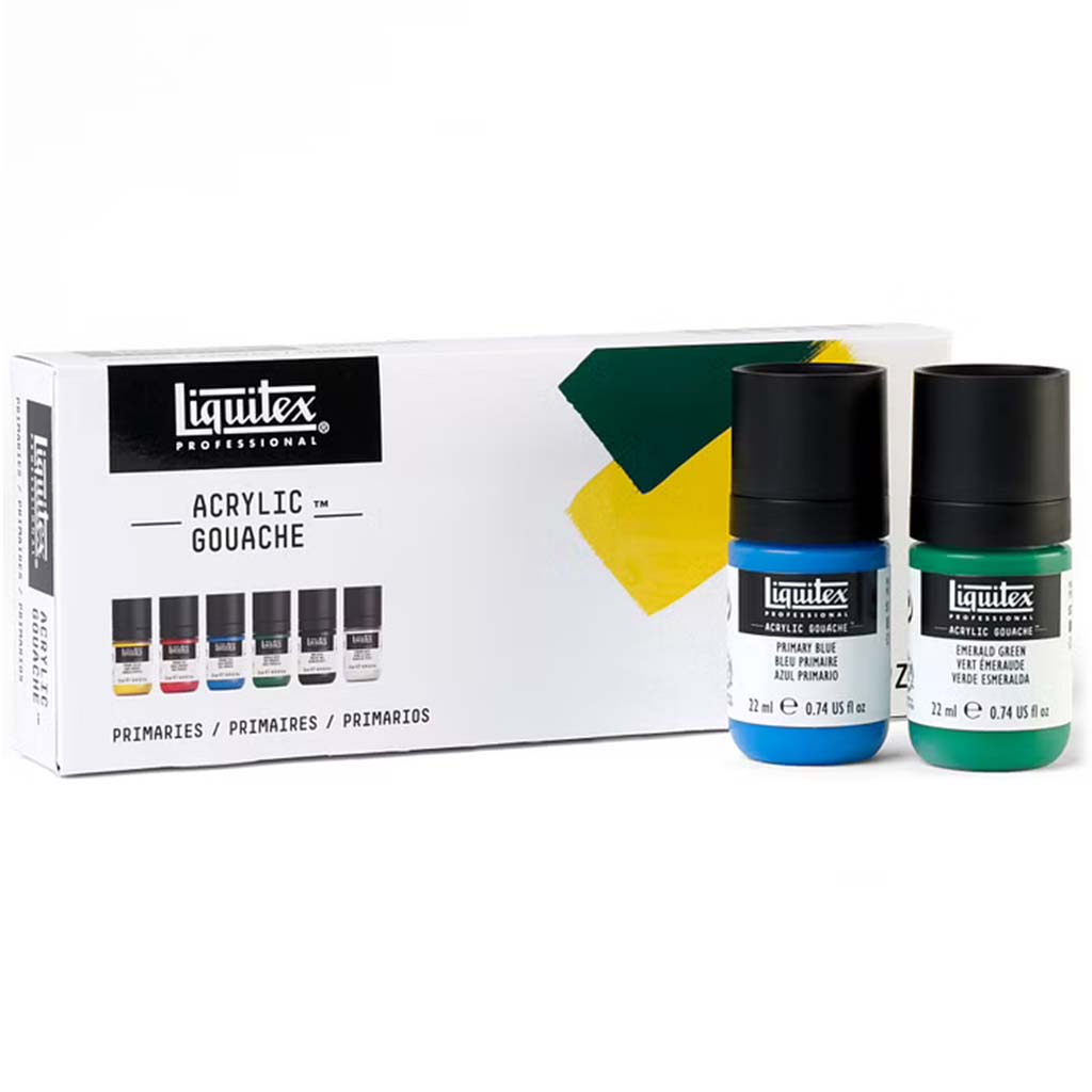 Professional Acrylic Gouache Set of 6 22ml Primaries Set