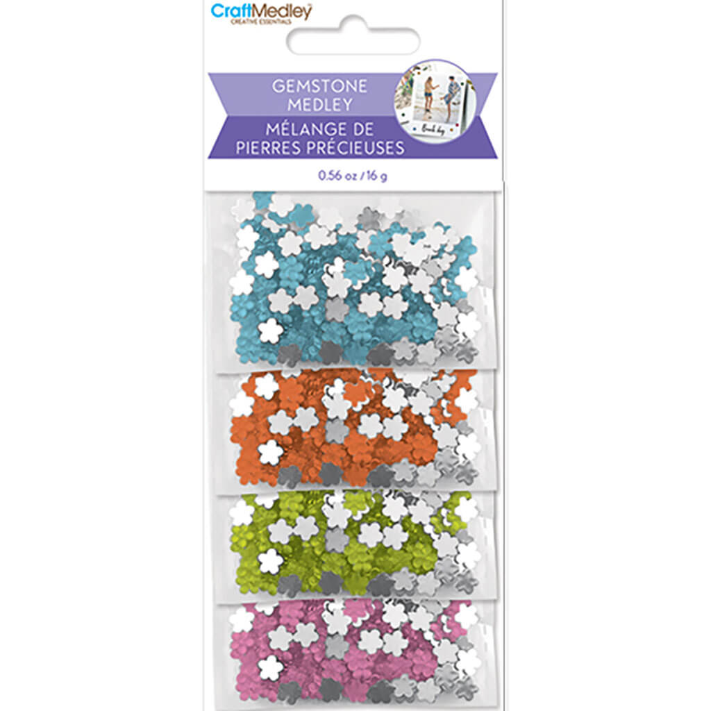 Craft Embell:  Gemstone Medley Asst Colors 4-Tier  Flower Jewel, 16g, 6mm