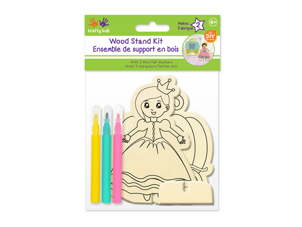 Krafty Kids Kit: DIY Wood Stand Kits w/3 Mini Felt Markers  Princess, 2ct