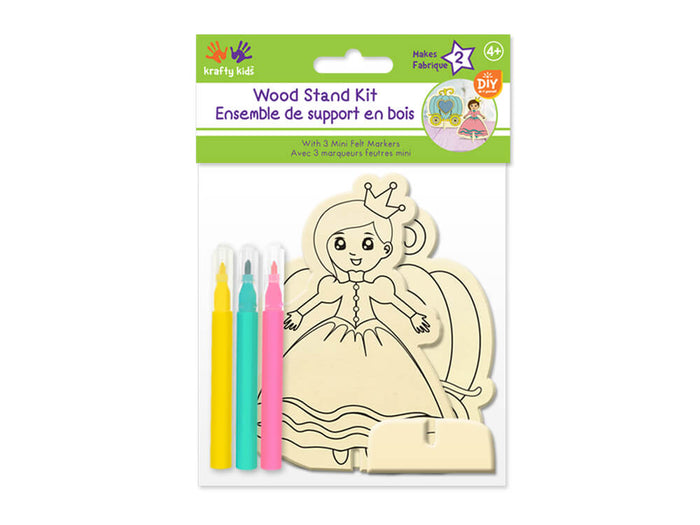 Krafty Kids Kit: DIY Wood Stand Kits w/3 Mini Felt Markers  Princess, 2ct