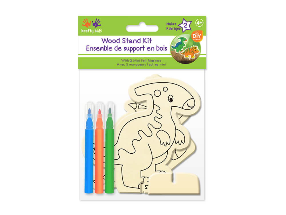 Krafty Kids Kit: DIY Wood Stand Kits w/3 Mini Felt Markers  Dino, 2ct