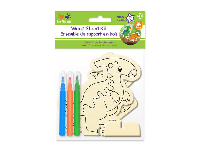 Krafty Kids Kit: DIY Wood Stand Kits w/3 Mini Felt Markers  Dino, 2ct