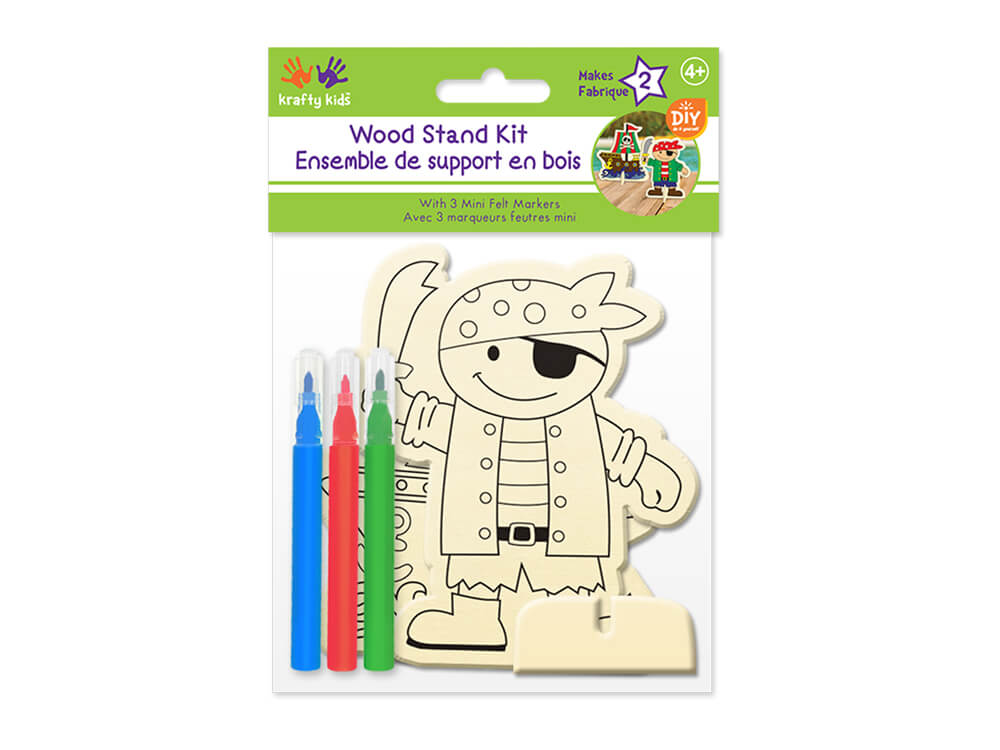 Krafty Kids Kit: DIY Wood Stand Kits w/3 Mini Felt Markers  Pirate, 2ct