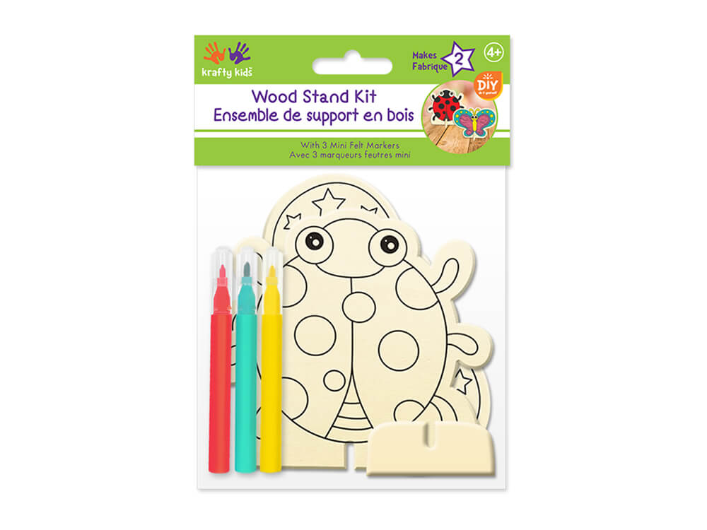 Krafty Kids Kit: DIY Wood Stand Kits w/3 Mini Felt Markers  Bugs, 2ct