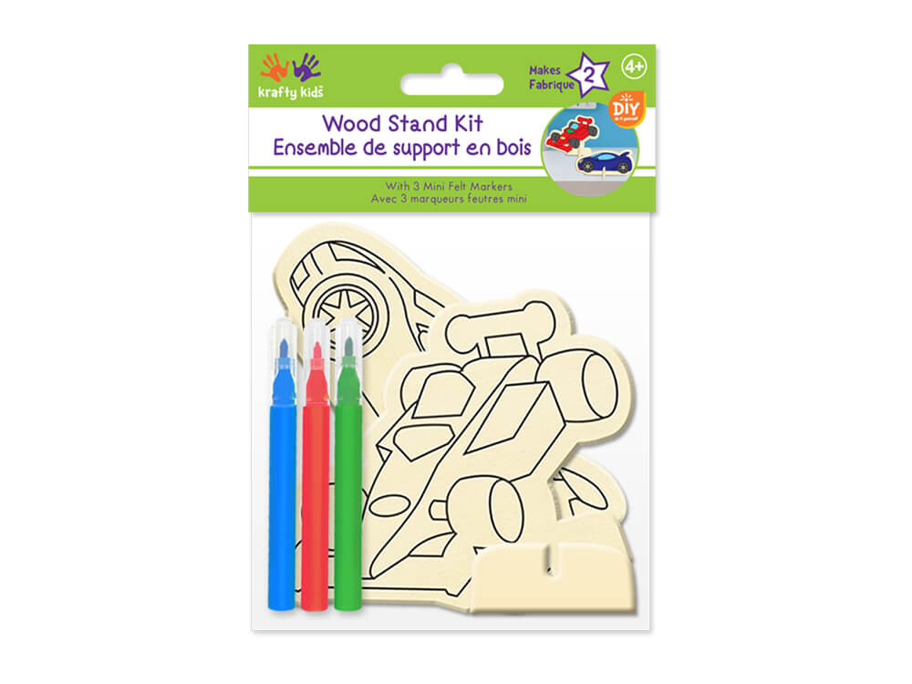 Krafty Kids Kit: DIY Wood Stand Kits w/3 Mini Felt Markers  Racecars, 2ct