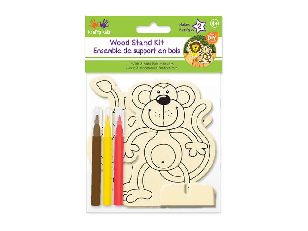 Krafty Kids Kit: DIY Wood Stand Kits w/3 Mini Felt Markers  Animal Pals, 2ct