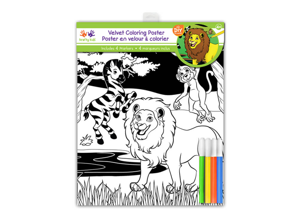 Krafty Kids Kit: Velvet DIY Coloring Poster w/4markers  Jungle Pals