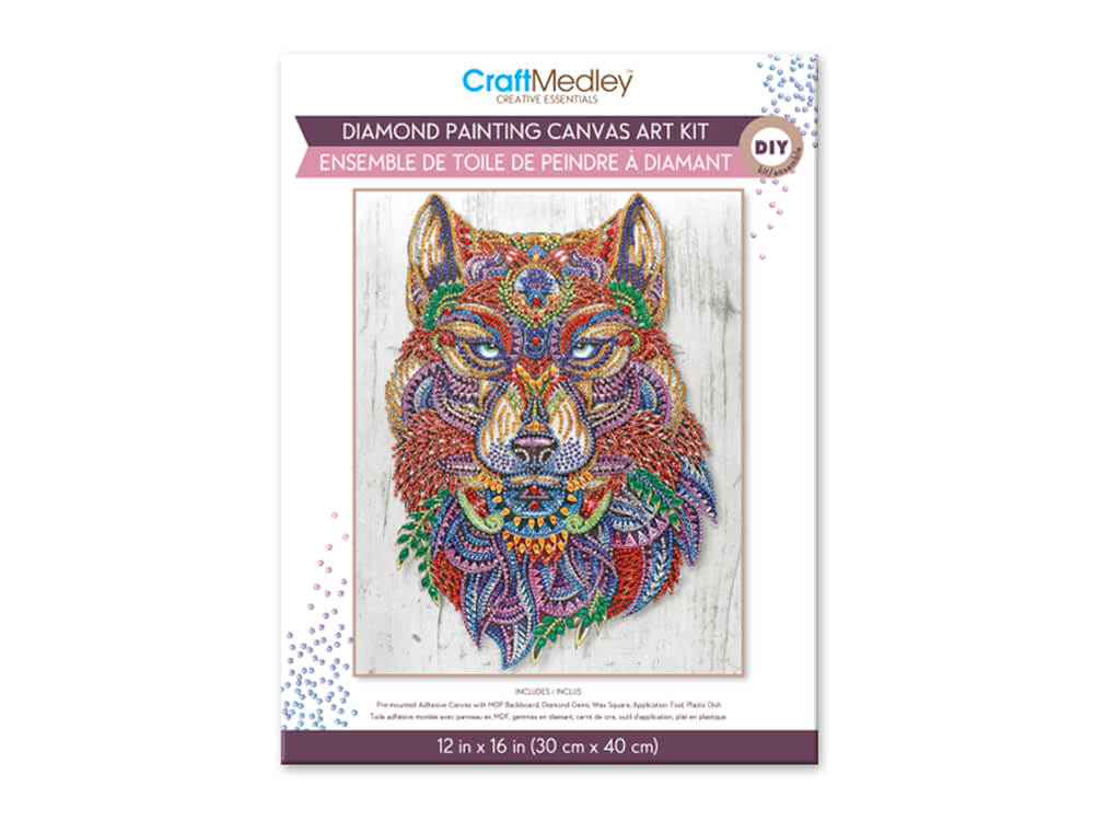 Craft Medley Kit: Diamond Painting Art Kit 12INx16IN w/Gems+Tool+Tray  Wolf