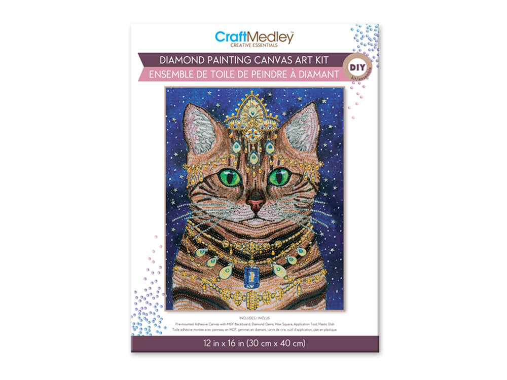 Craft Medley Kit: Diamond Painting Art Kit  w/Gems+Tool+Tray  Cat, 12in x 16in