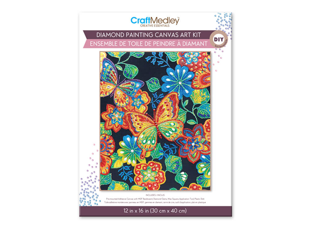 Craft Medley Kit: Diamond Painting Art Kit 12INx16IN w/Gems+Tool+Tray  Butterfly