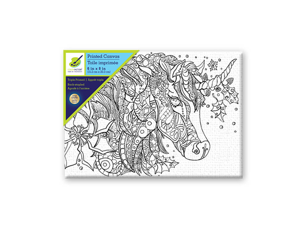 Stretch Artist Printed Canvas:  Primed Back-Stapled  Unicorn, 6in x 8in