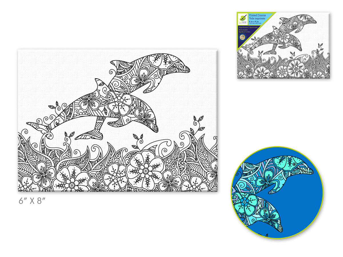 Stretch Artist Printed Canvas:  Primed Back-Stapled  Dolphins, 6in x 8in