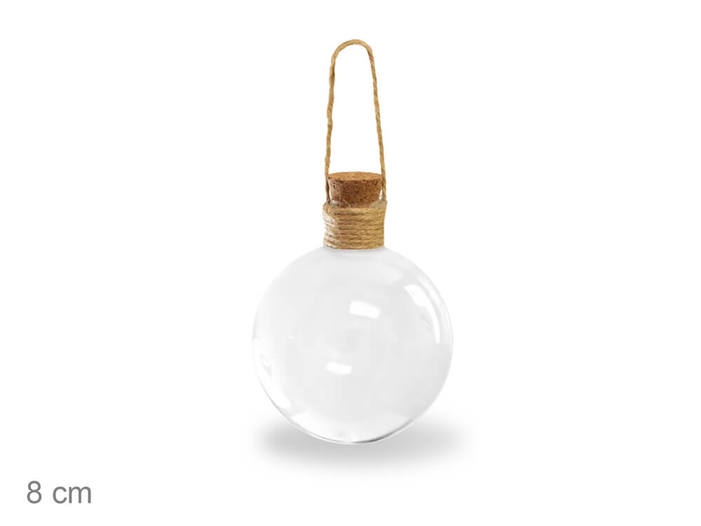 Clear Glass Ball Ornament 8cm Cork Lid Jude Hanger