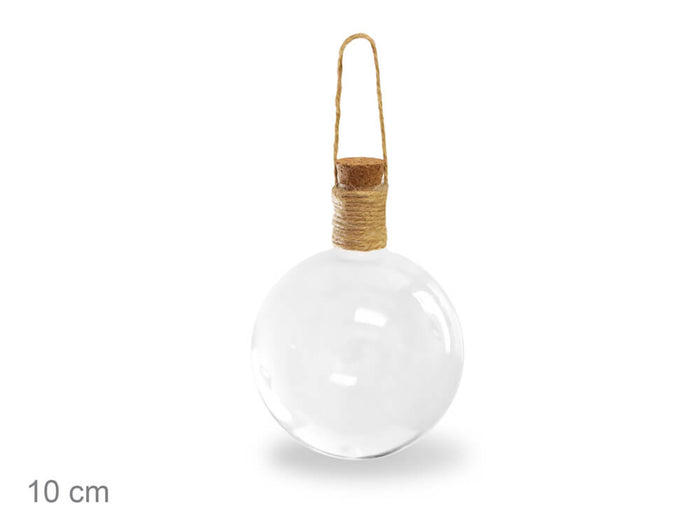 Clear Glass Ball Ornament 10cm Cork Lid Jude Hanger