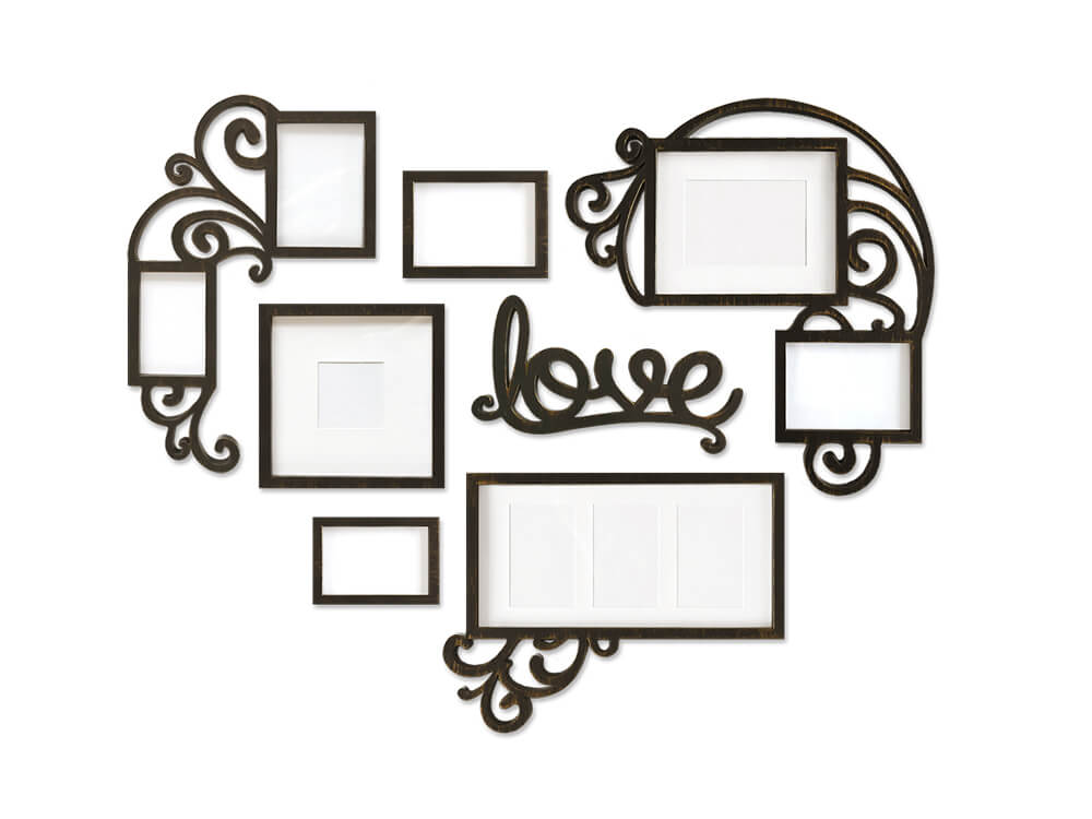 Wall Decor Photo Frame Set: Love Heart  Ant.Black 7pc Set