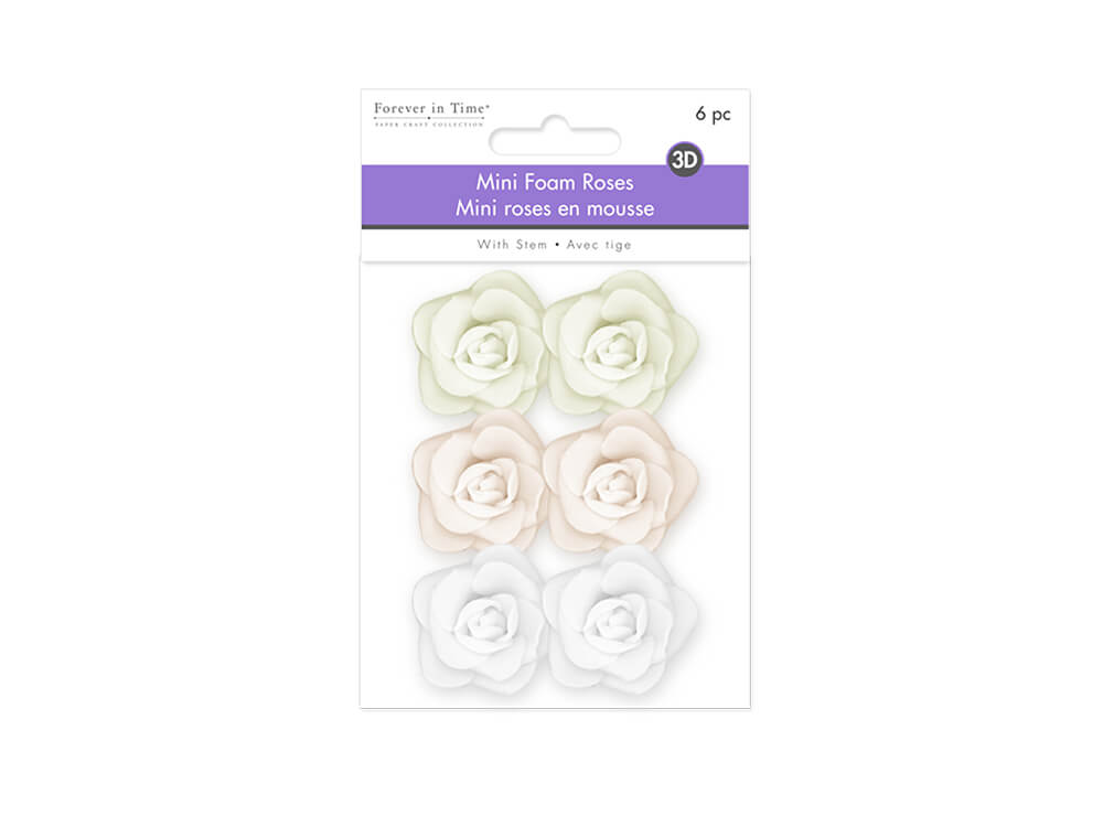 Floral Embell:  Mini Foam Roses x6 w/Stem  Asst Colors  Pure, 1.4IN