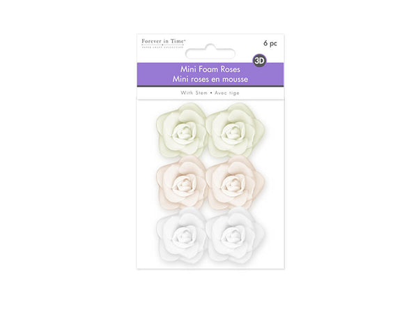 Floral Embell: Mini Foam Roses x6 w/Stem Asst Colors Pure, 1.4IN ...