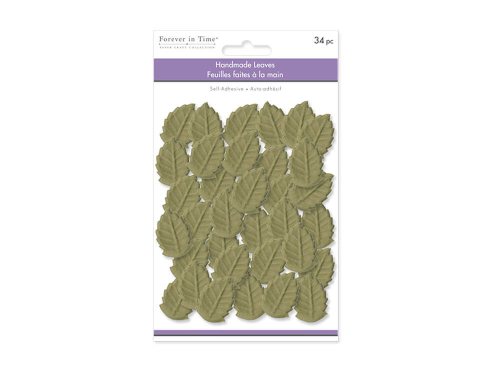 Floral Embellish:  Leaves Self-Stick Embossed Handmade Paper 34pc  Green, 1.5INx1IN