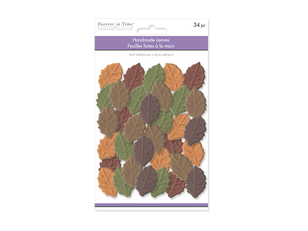 Floral Embellish:  Leaves Self-Stick Embossed Handmade Paper 34pc  Autumn Blend, 1.5INx1IN