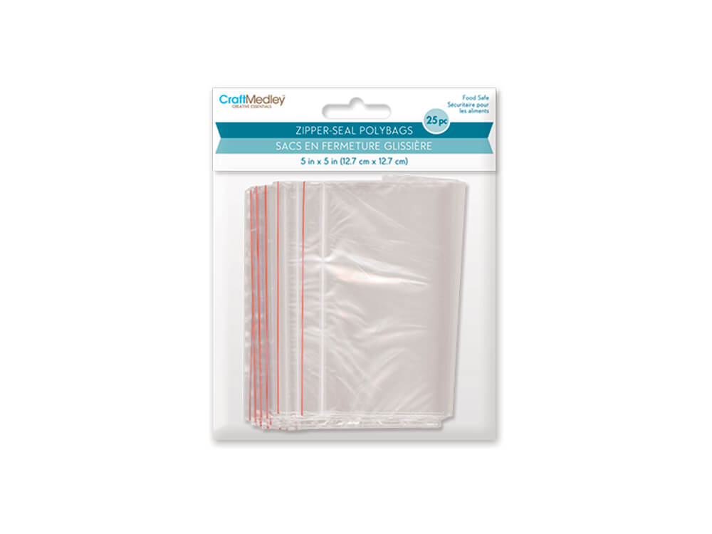 Craft Medley: Zipper-Seal Polybags, 5in x 5in, 25pc