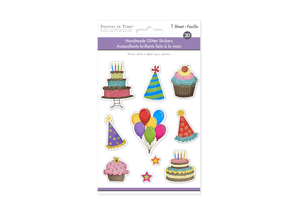 Handmade Sticker:  3D Glitter  Birthday Blast, 4.5INx5.5IN