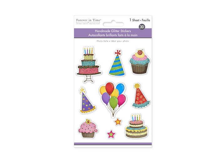 Handmade Sticker:  3D Glitter  Birthday Blast, 4.5INx5.5IN