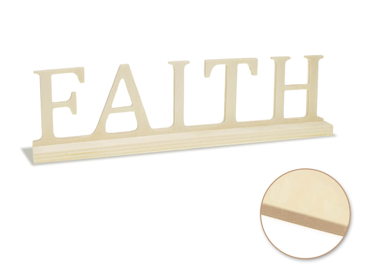 Wood Craft:  DIY Word Decor w/Base- Standing  Faith, 9.45in