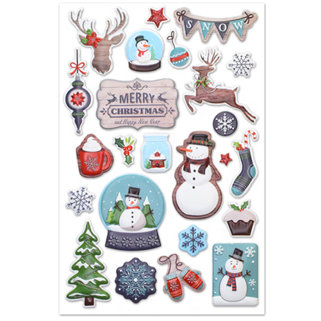 Holiday Country Christmas Snowman Puffy Stickers