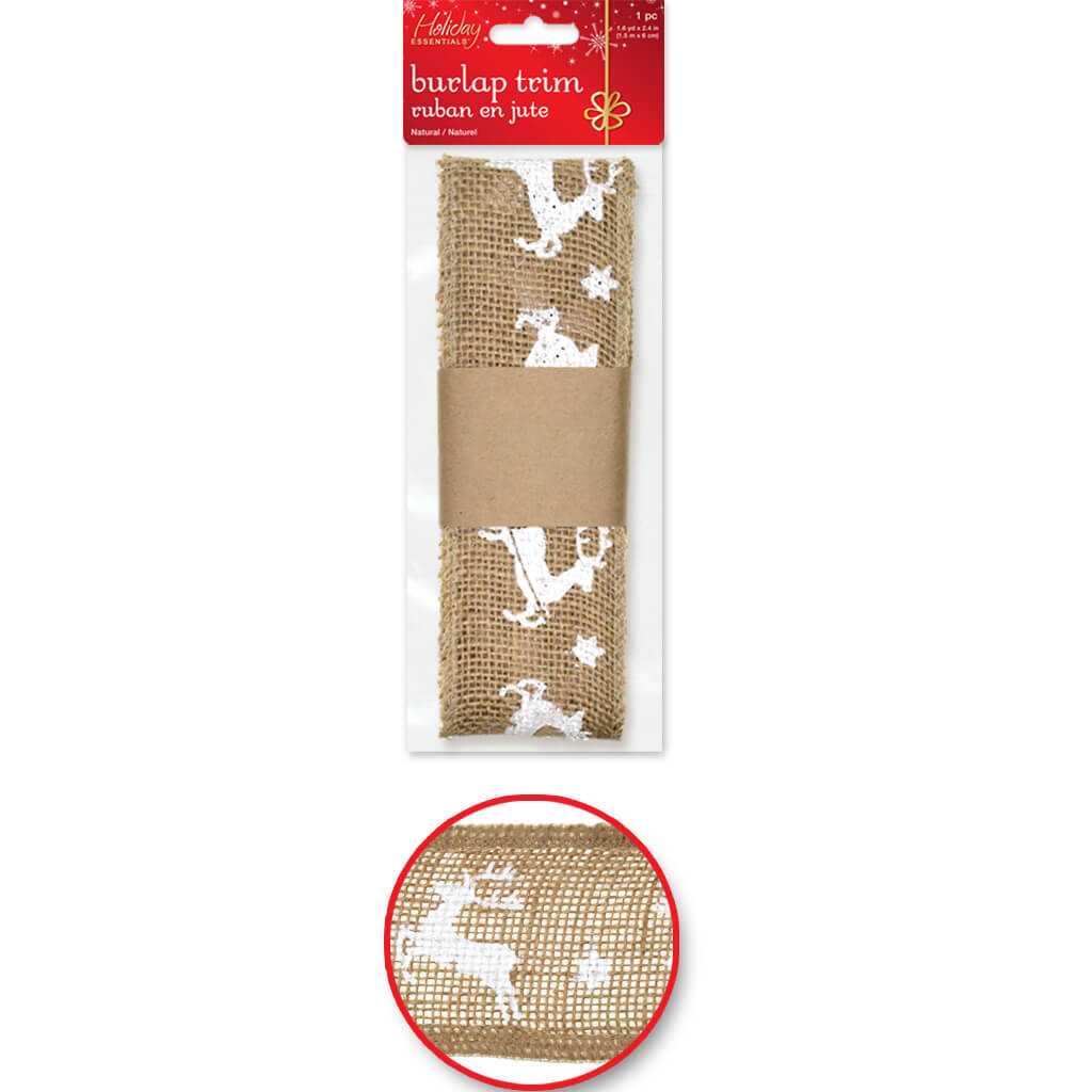 Natural Burlap Trim 6cm x 1.5m Reindeer