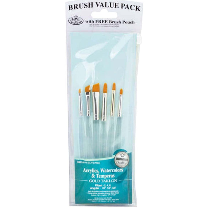 Gold Taklon Clear Acrylic Filbert & Angular Set of 7
