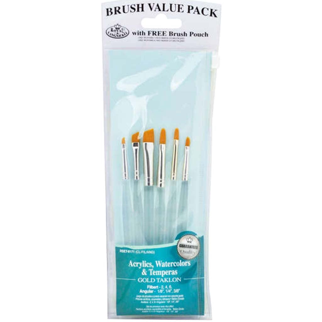 Gold Taklon Clear Acrylic Filbert &amp; Angular Set of 7