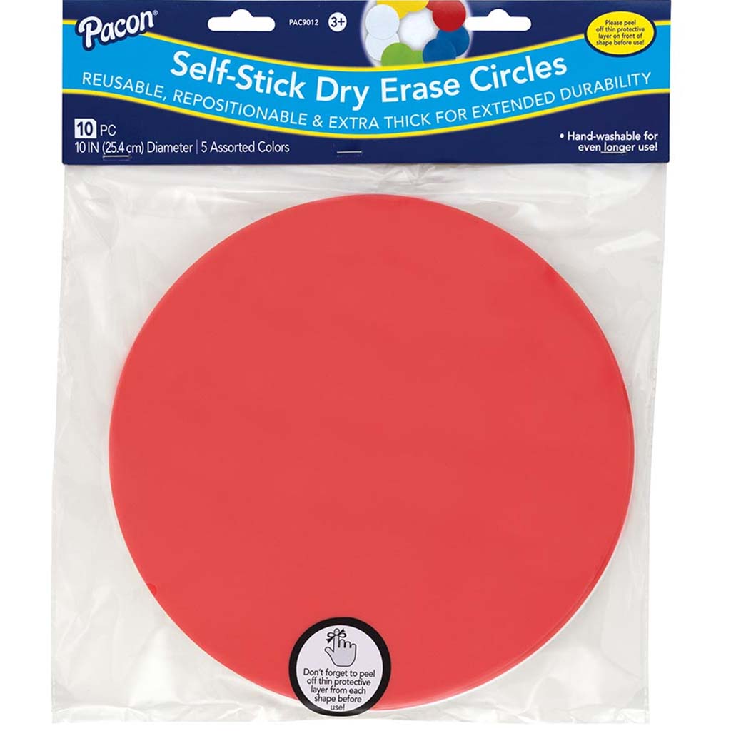 Self Stick Dry Erase Circle Shapes 5Clear 10ct 10in