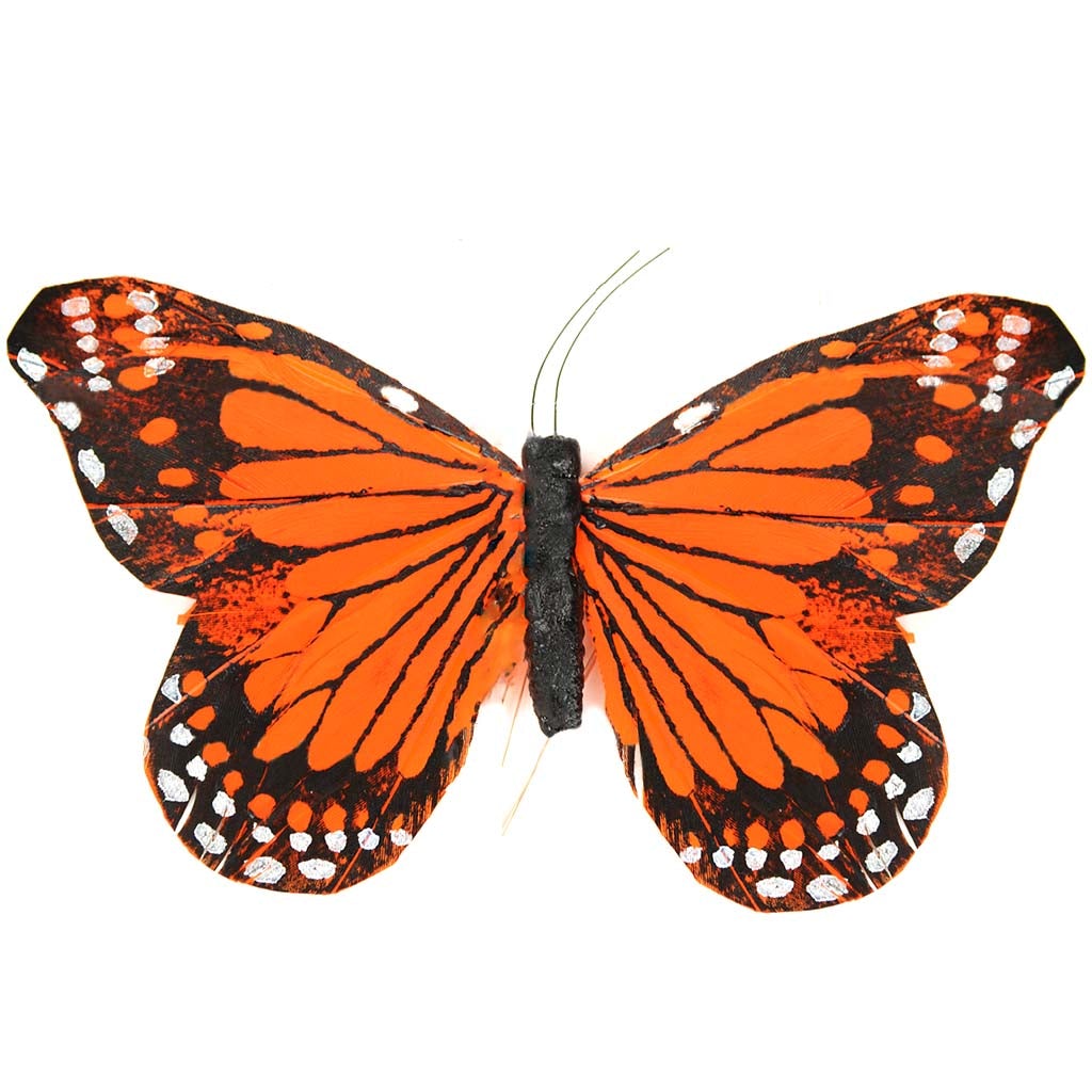 Feather Butterfly 6in Orange/Black Monarch