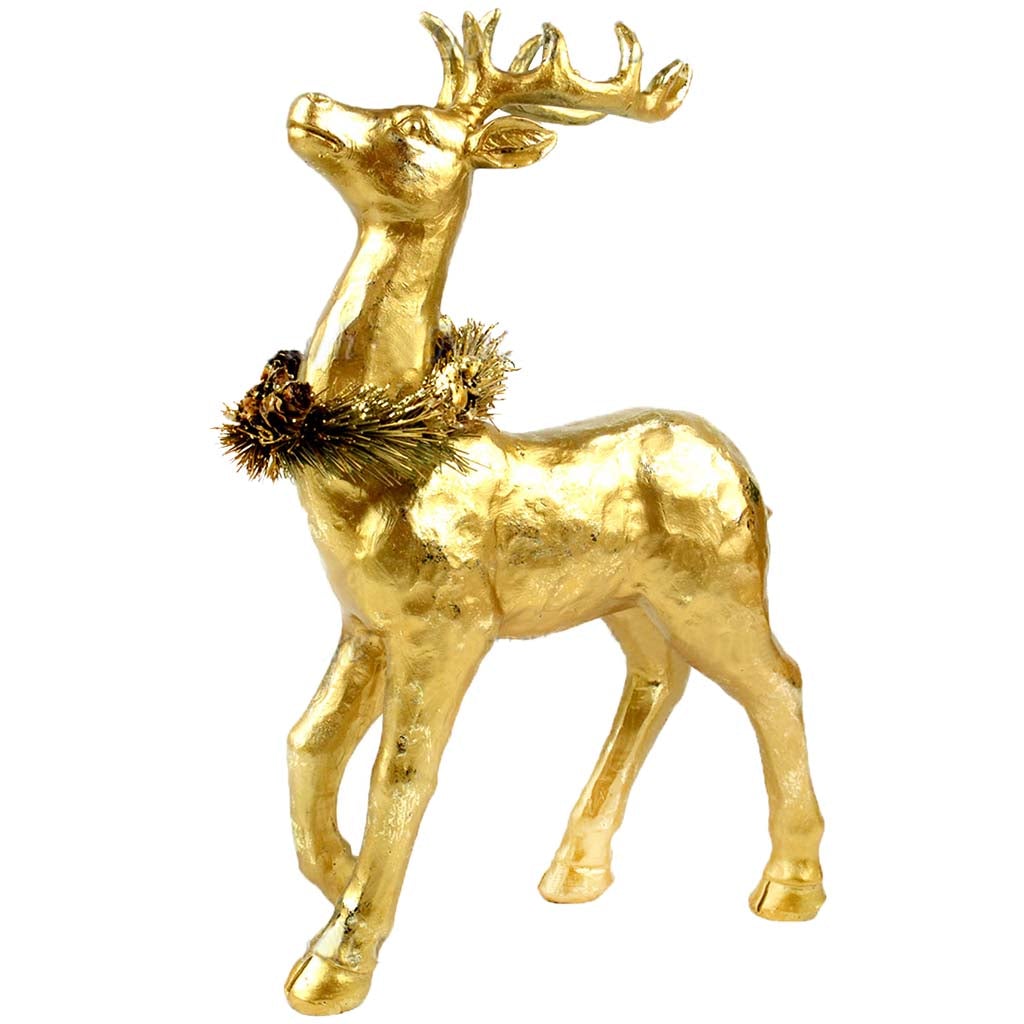 Standing Gold Deer with Wreath, 13in