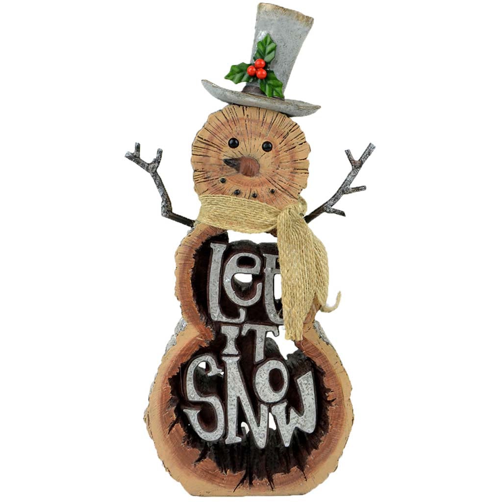 Snowman Made of Tree Stumps with Let It Snow 12.5in