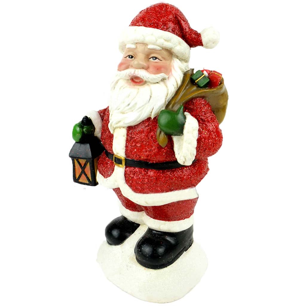 Santa Holding Lantern And Bag Presents 10in