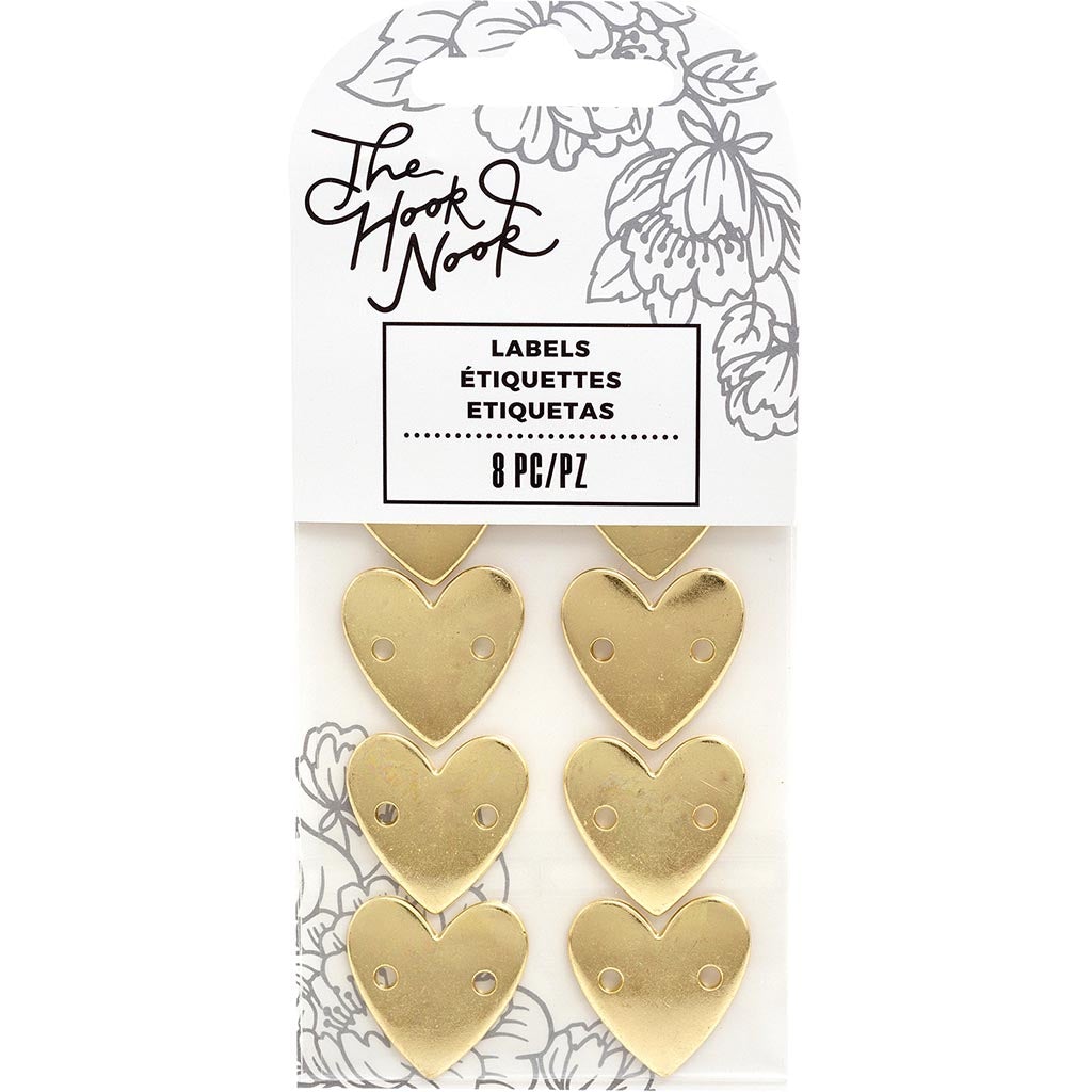 Sew On Project Labels Gold Metal Hearts, 8pc